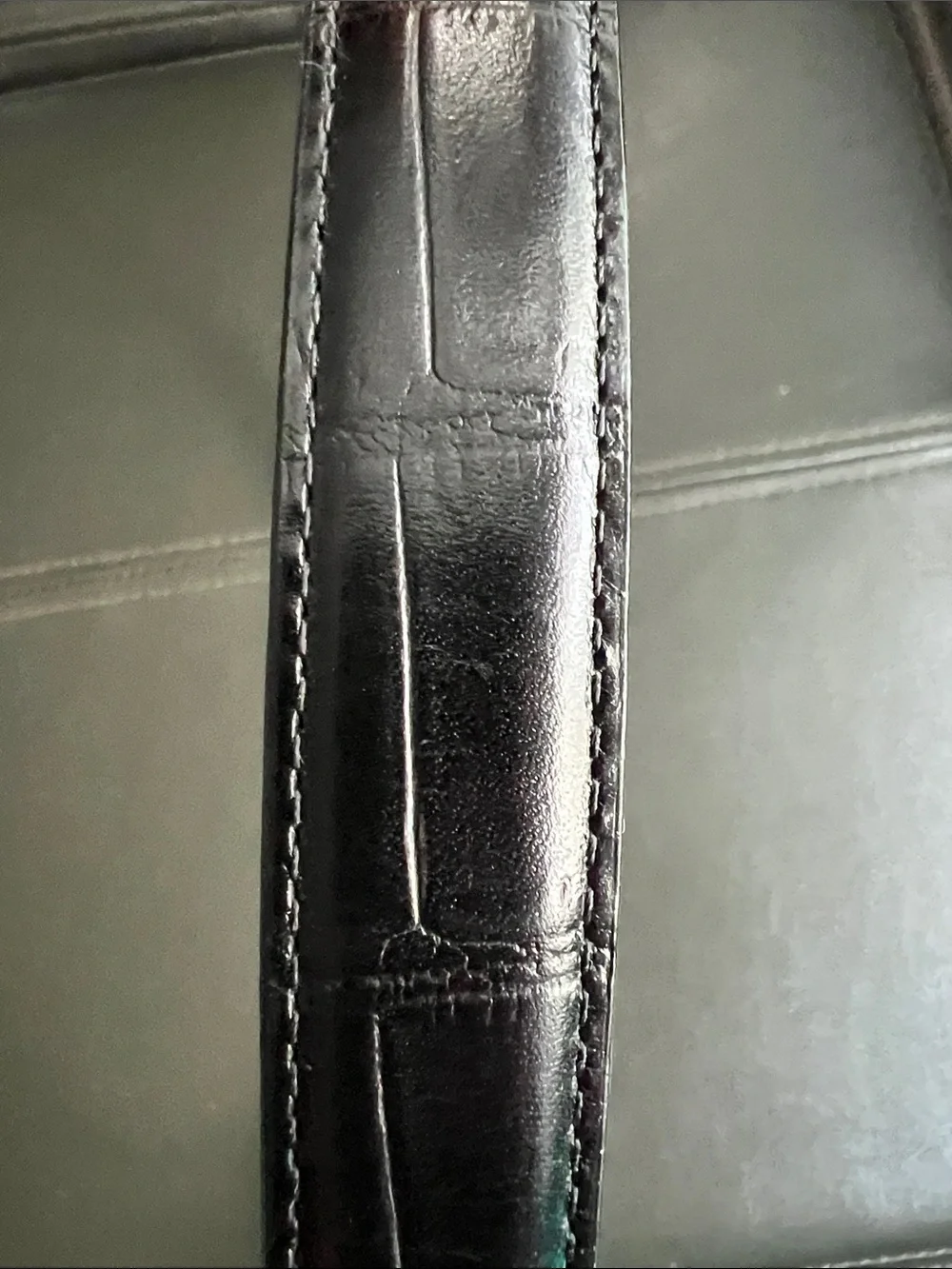Brighton Black Leather Belt with Gold Rectangular Buckle Size ML